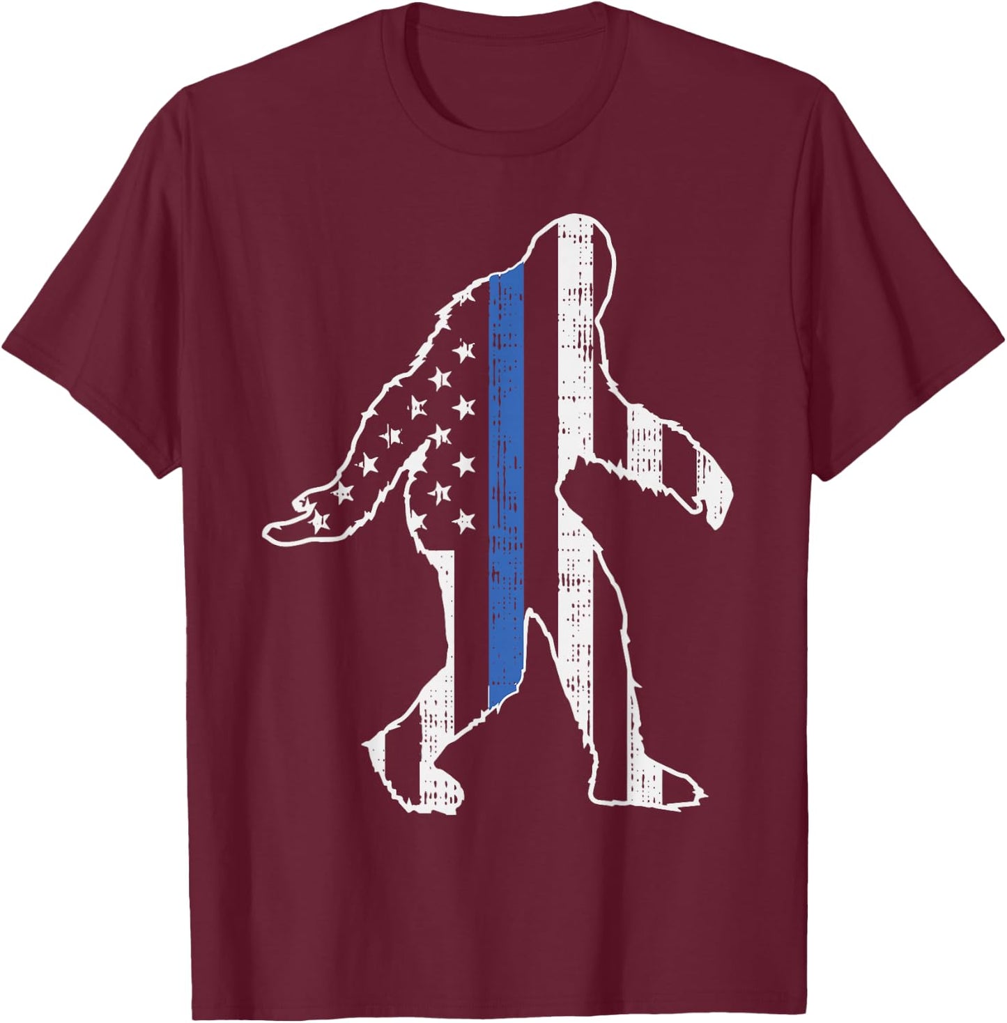 Thin Blue Line Bigfoot Law Enforcement LE Cop US Flag Police T-Shirt - T-Shirt | Maroon