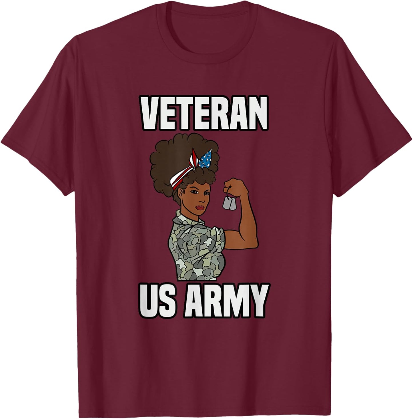 Female Melanin Veteran of the US Army Soldier Veterans Day T-Shirt - T-Shirt | Maroon