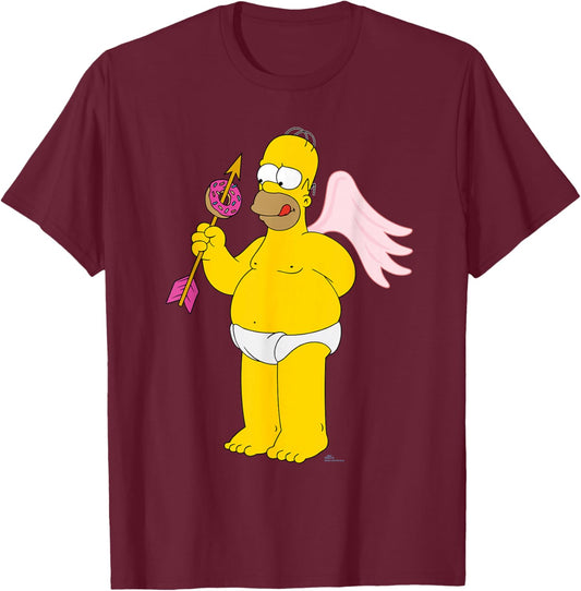The Simpsons Homer Simpson Cupid Donut Arrow Valentine’s Day T-Shirt - T-Shirt | Maroon