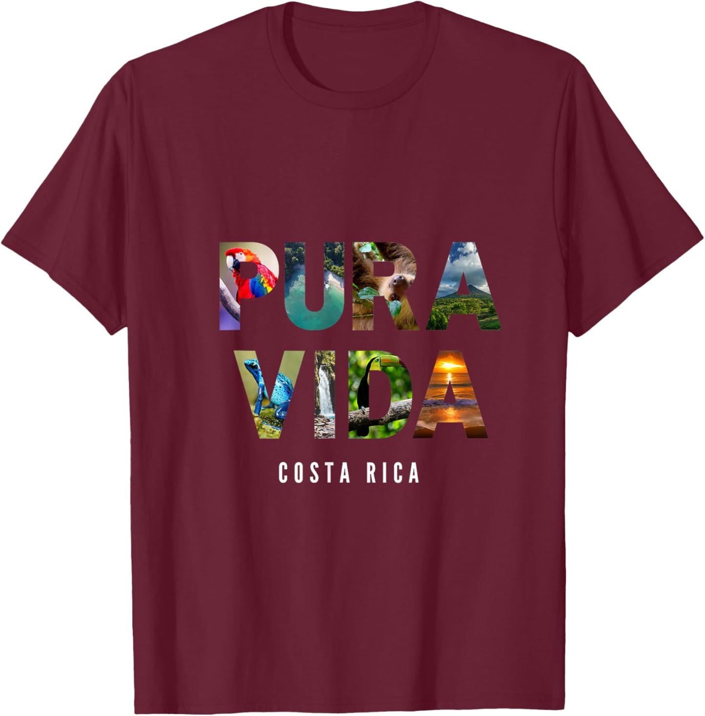 Pura Vida Costa Rica Tropical Vacation Souvenir T-Shirt - T-Shirt | Maroon