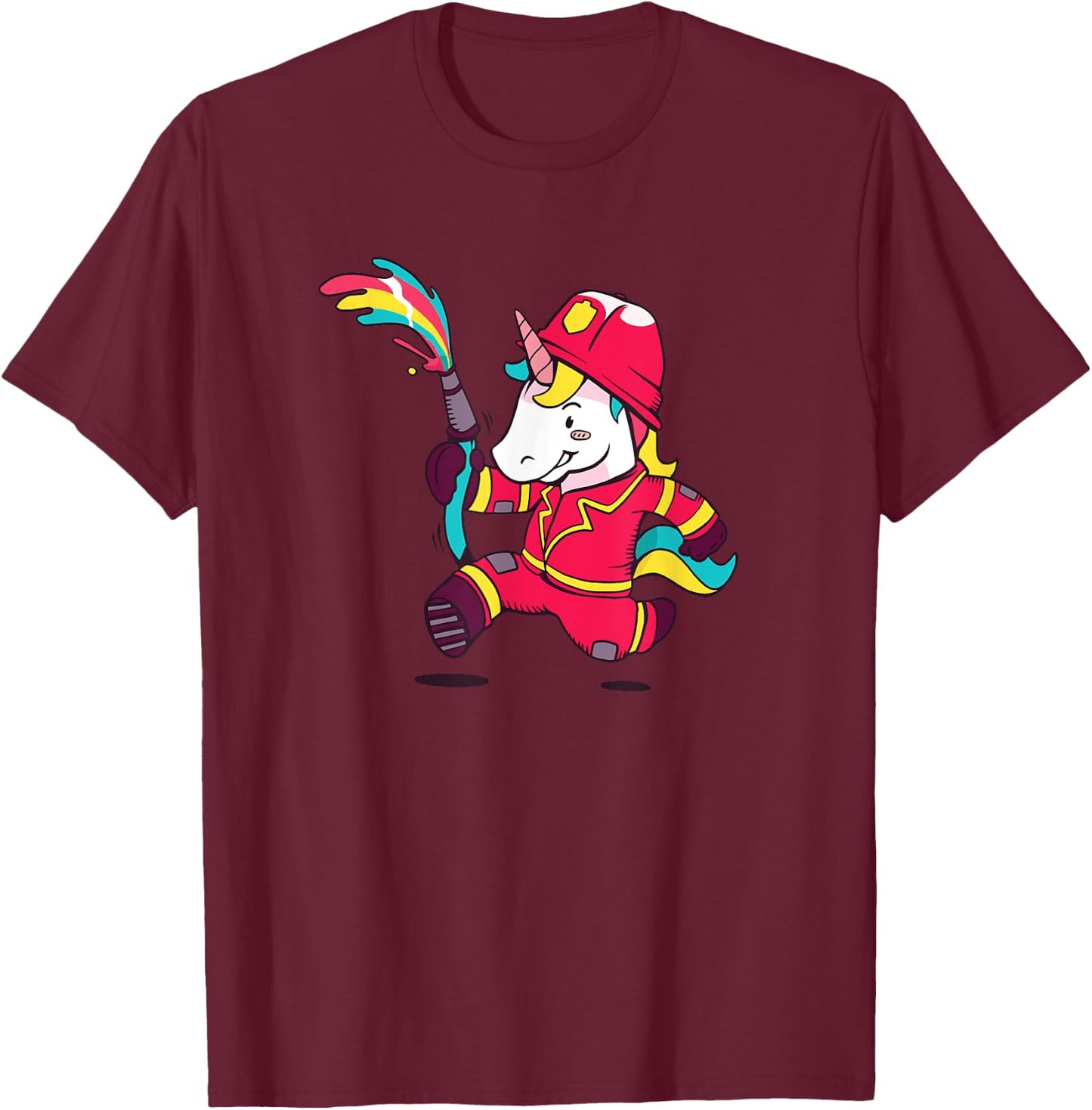 Unicorn Firefighter Cute Fireman Gift Kids Girls T-Shirt - T-Shirt | Maroon
