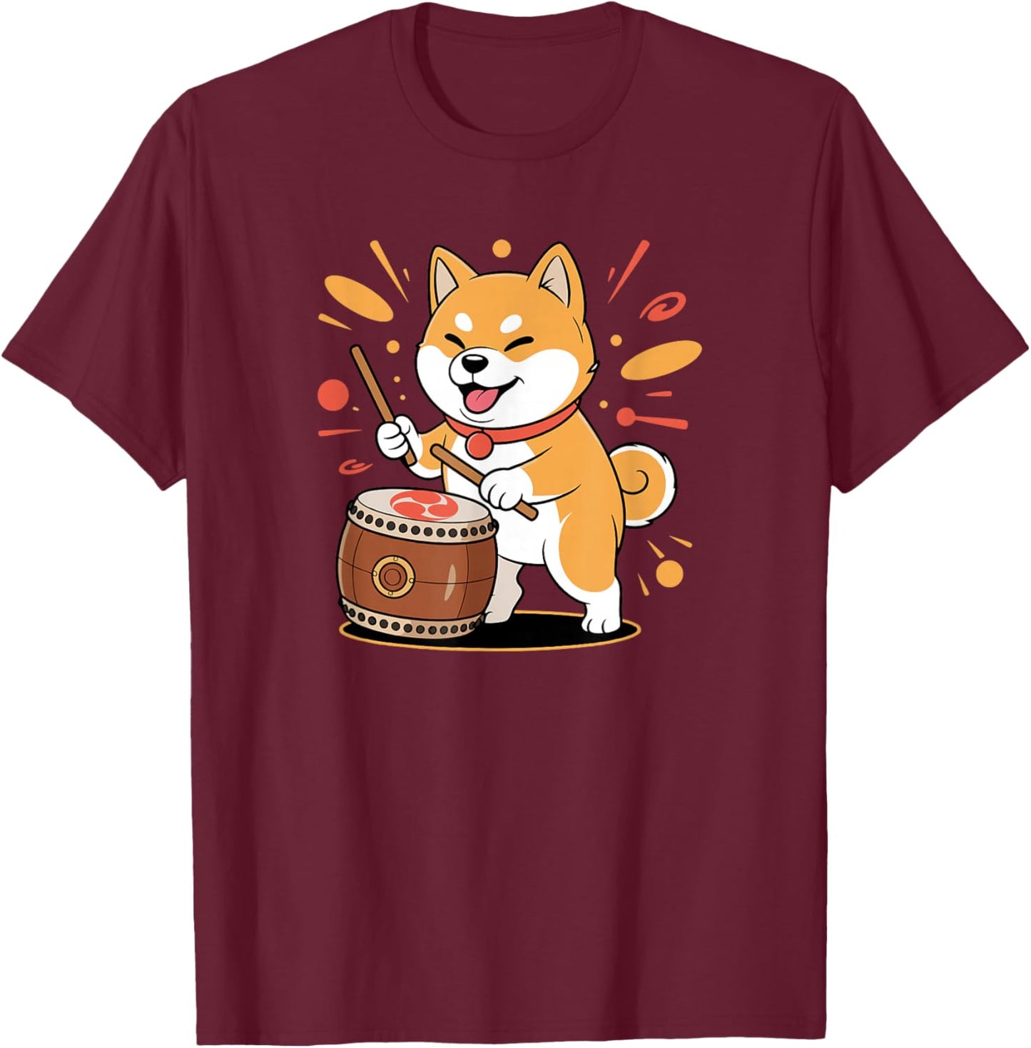 Cute Kawaii Taiko Drummer Shiba Inu Dog T-Shirt - T-Shirt | Maroon