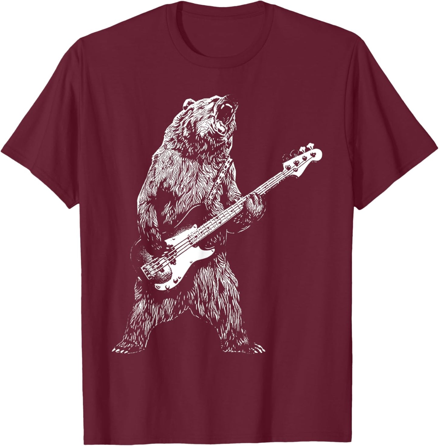 Bear Playing Bass Guitar Shirt Animal Playing Guitar T-Shirt - T-Shirt | Maroon