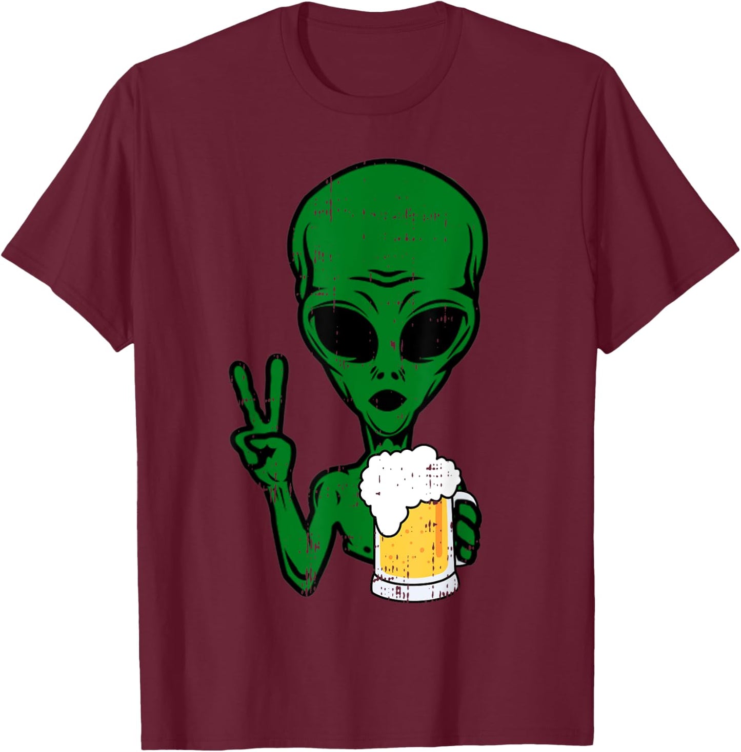 Area-51 Alien Beer Peace Sign Lazy Drinking Halloween Gift T-Shirt - T-Shirt | Maroon