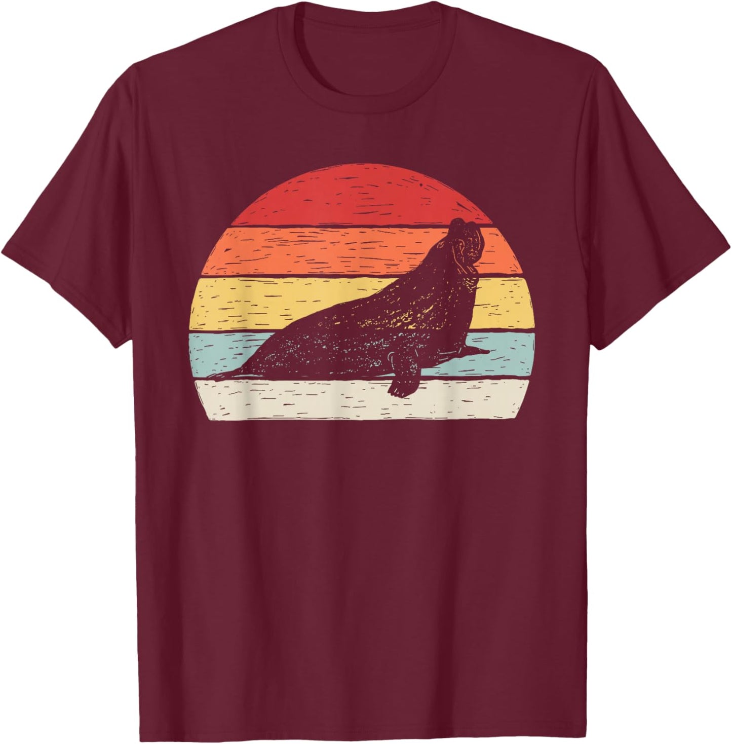 Vintage Retro Elephant Seal T-Shirt - T-Shirt | Maroon