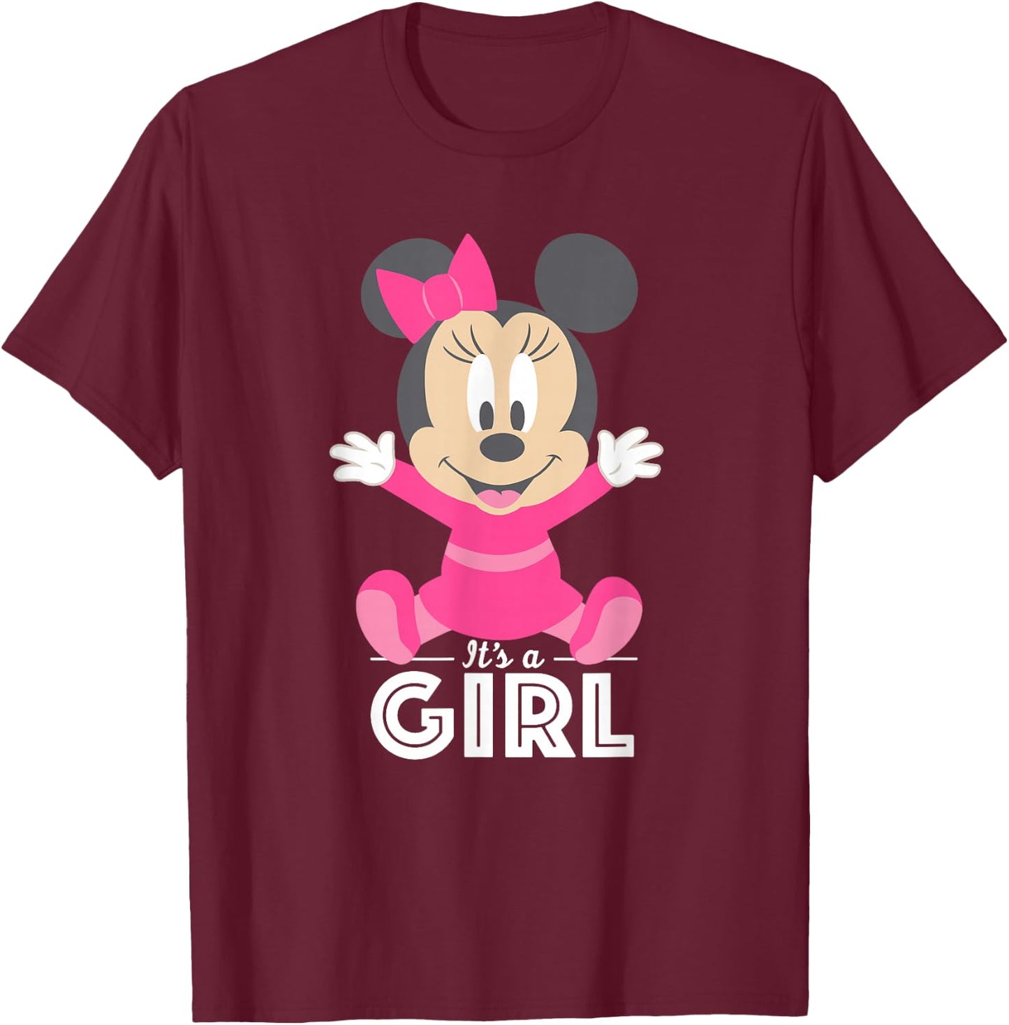 Disney Minnie Mouse It's A Girl Baby Shower T-Shirt - T-Shirt | Maroon