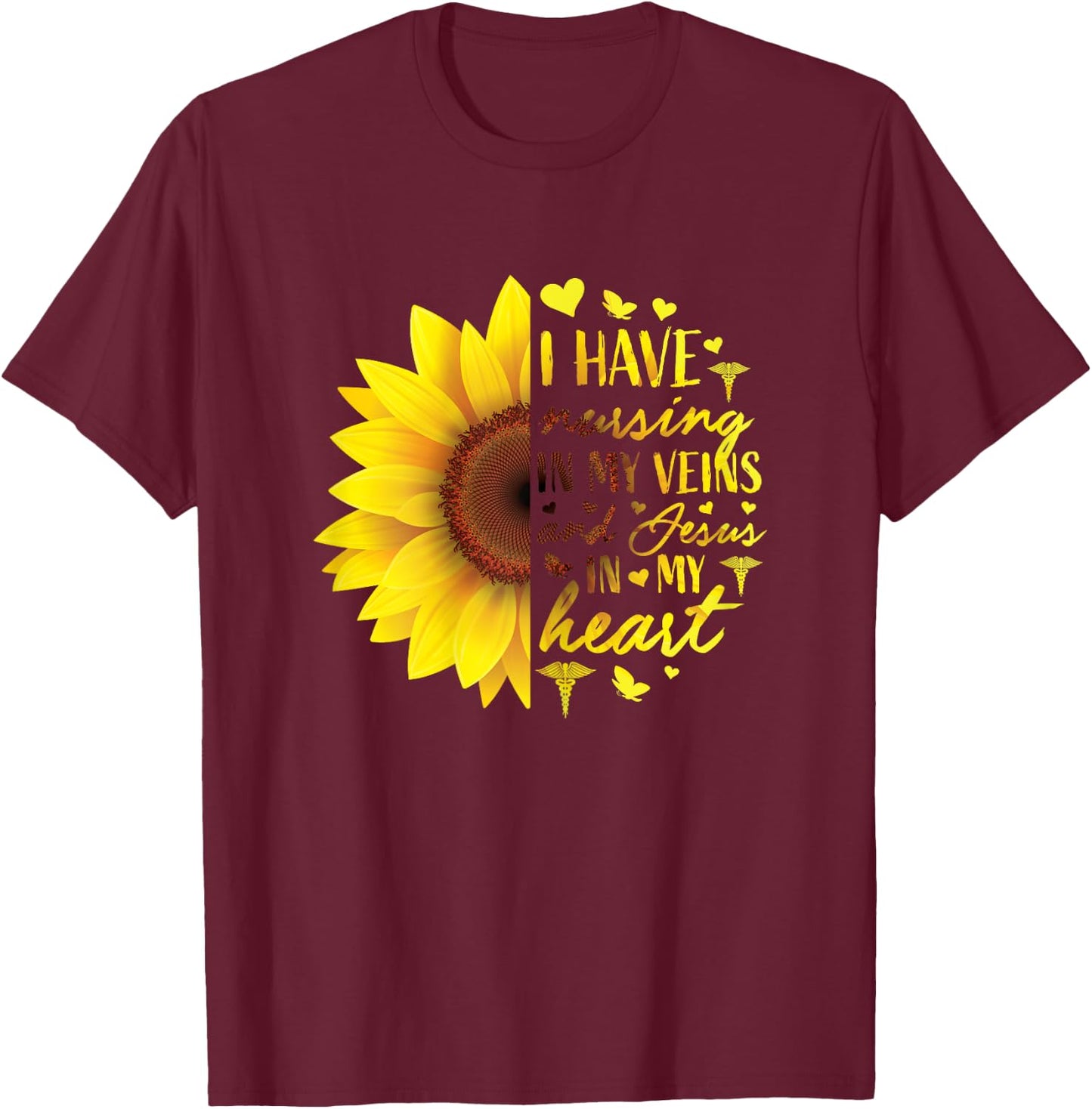 Cute Christian Nurse Shirts Women Sunflower Her RN Gifts LPN T-Shirt - T-Shirt | Maroon