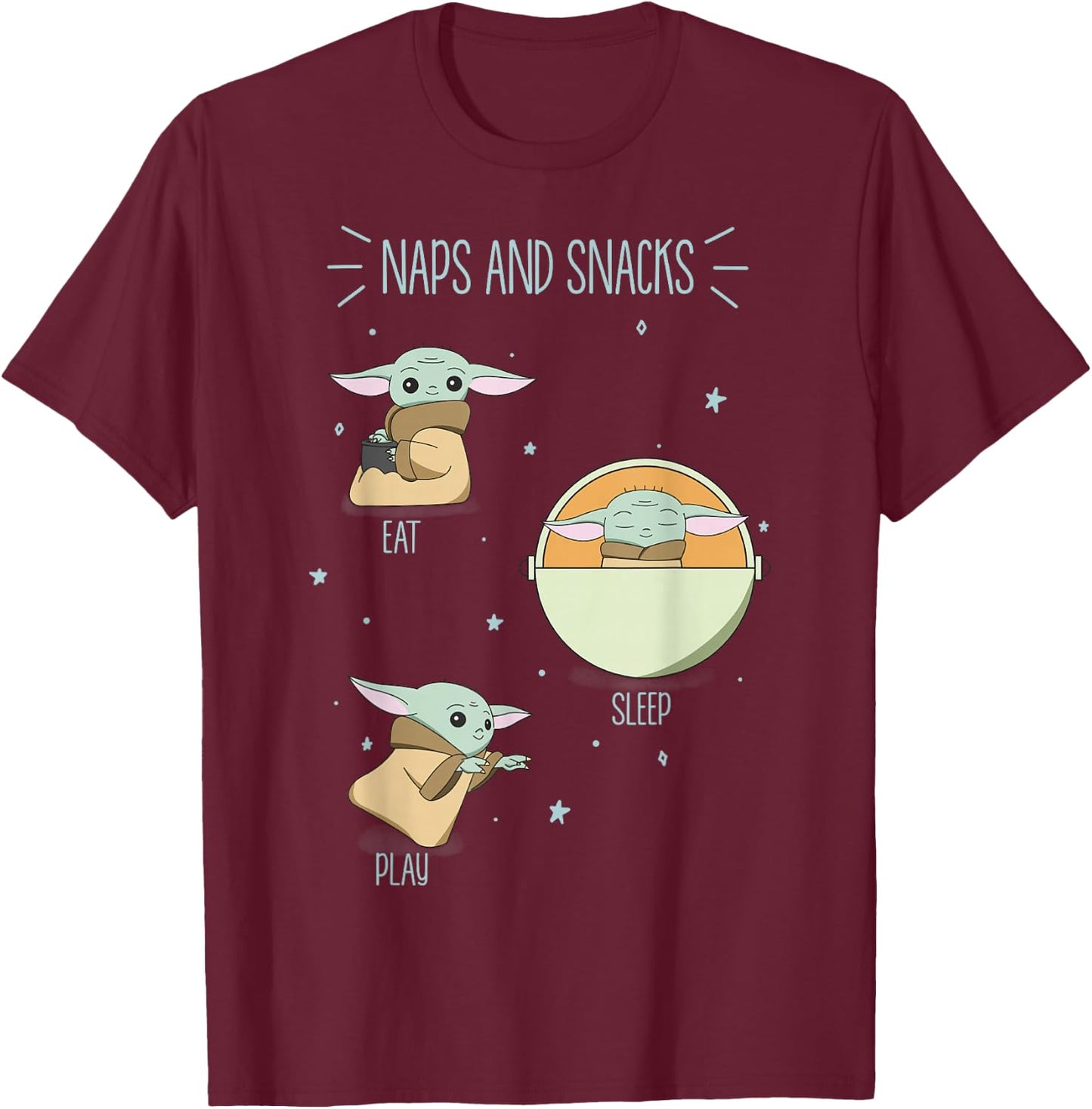 Star Wars The Mandalorian The Child Naps And Snacks Doodles T-Shirt - T-Shirt | Maroon