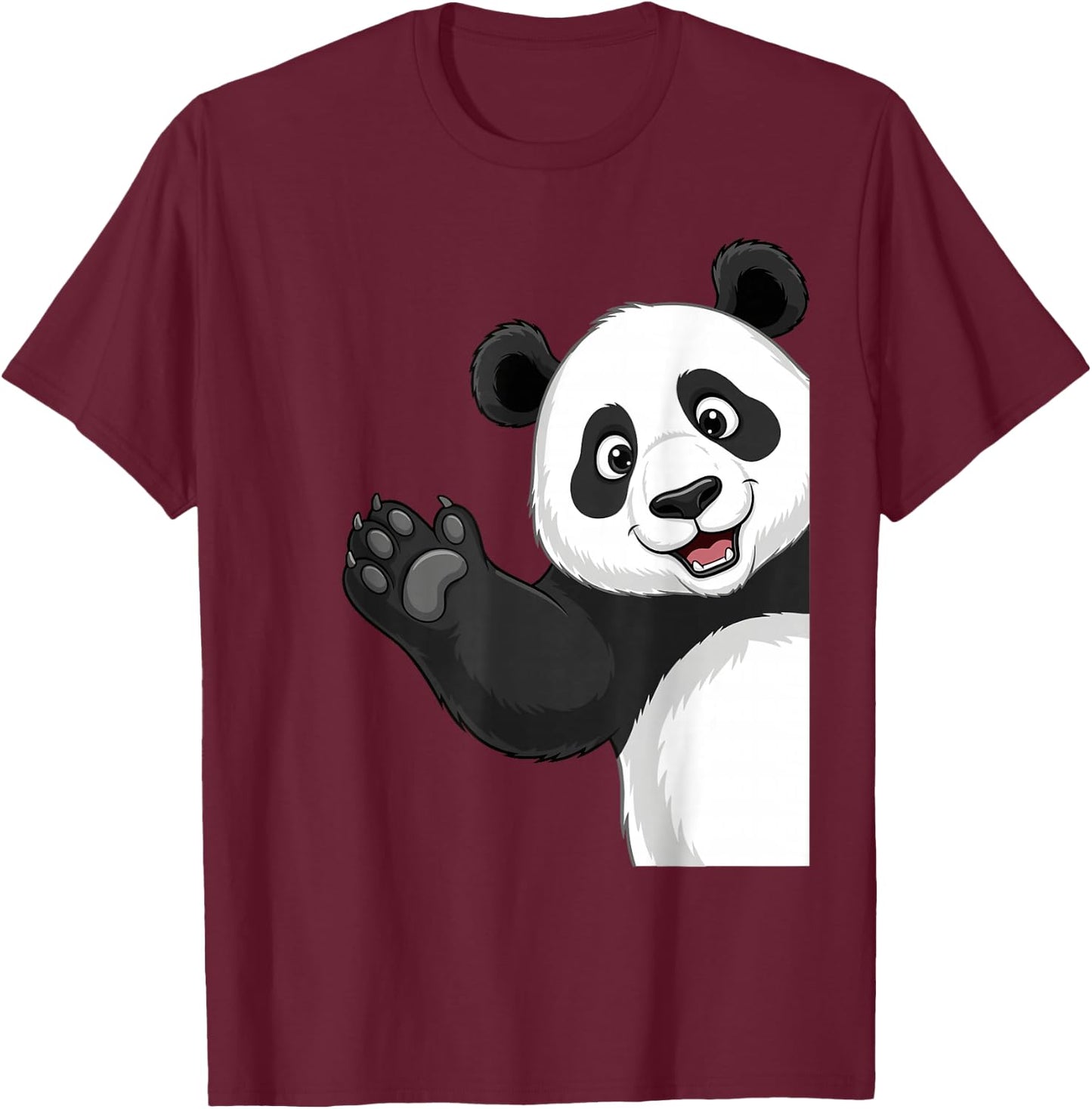 Kawaii Panda Waving Hand Cute Smiling Panda T-Shirt - T-Shirt | Maroon