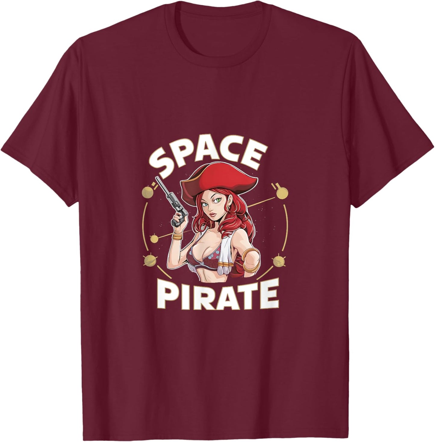 Sexy Space Pirate Bold Galaxy Adventure T-Shirt - T-Shirt | Maroon