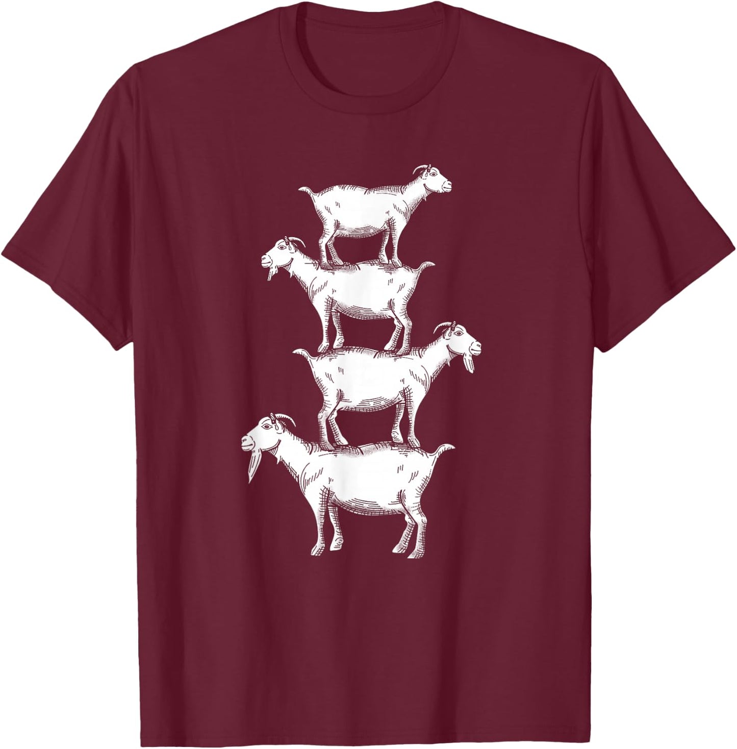 Vintage Four Buck Goats Over Each Other Farmer Goat Lovers T-Shirt - T-Shirt | Maroon