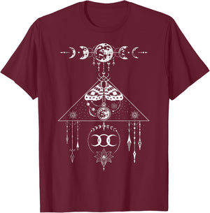 Floral Moth Butterfly Flower Celestial Geometry T-Shirt - T-Shirt | Maroon