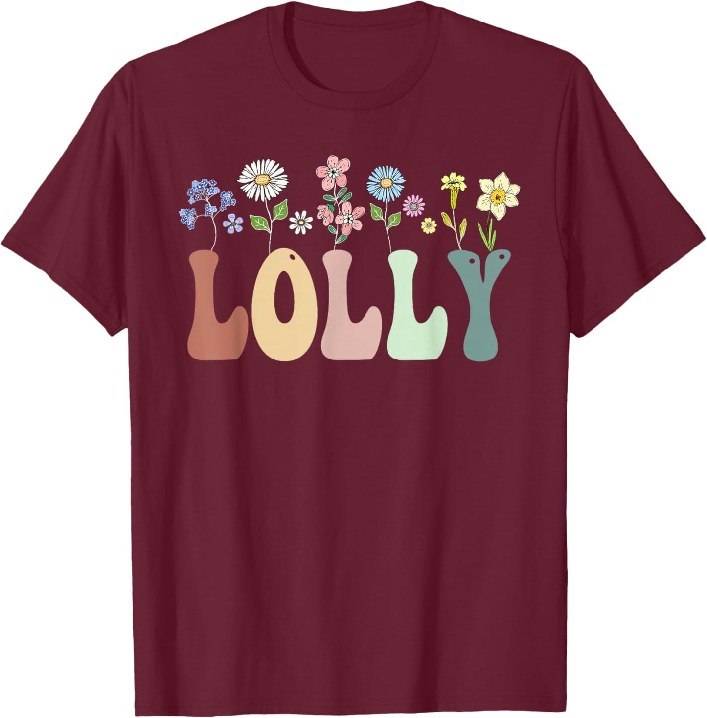 Lolly Gifts Women Wildflower Floral Design Lolly T-Shirt - T-Shirt | Maroon