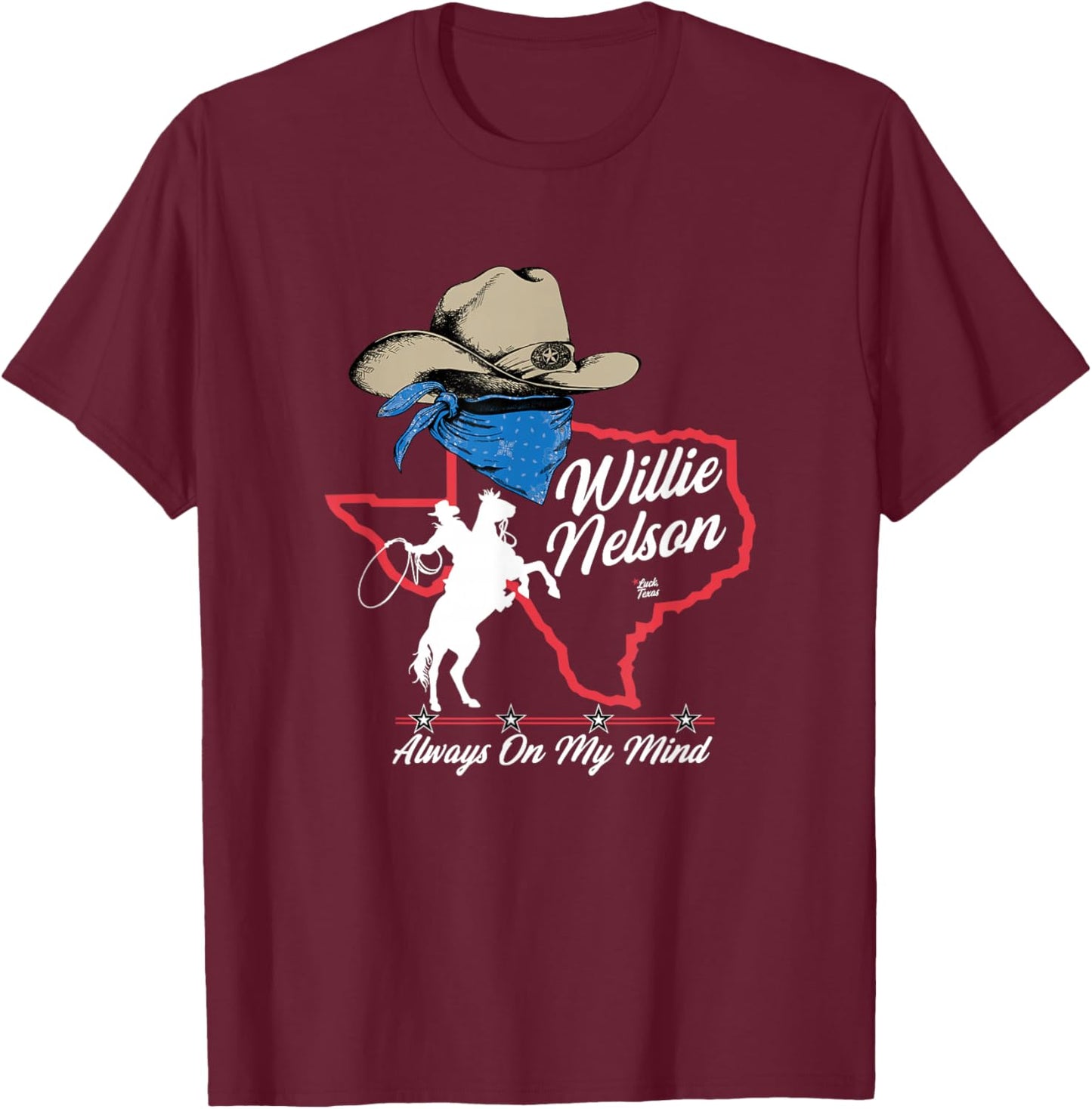 Official Willie Nelson Always On My Mind White T-Shirt - T-Shirt | Maroon