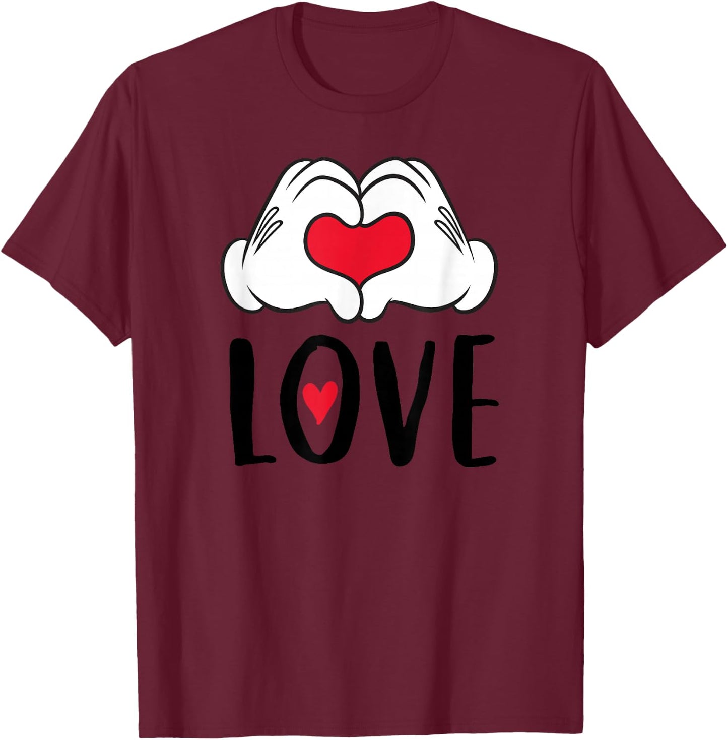 Disney Mickey and Minnie Mouse Heart Hands Love T-Shirt - T-Shirt | Maroon