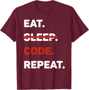 Eat Sleep Code Repeat Funny Computer Science T-Shirt - T-Shirt | Maroon