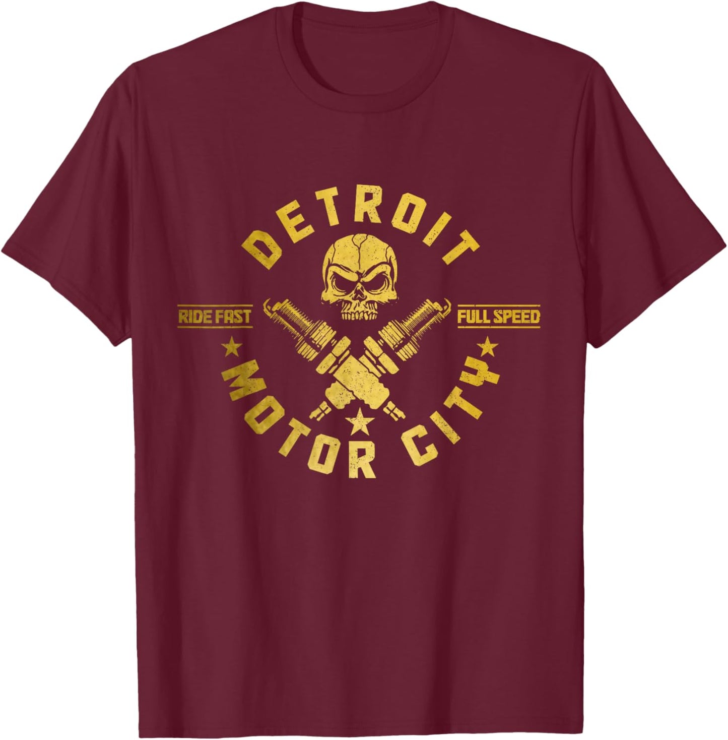 Detroit Michigan Motor City Vintage Biker T-Shirt - T-Shirt | Maroon