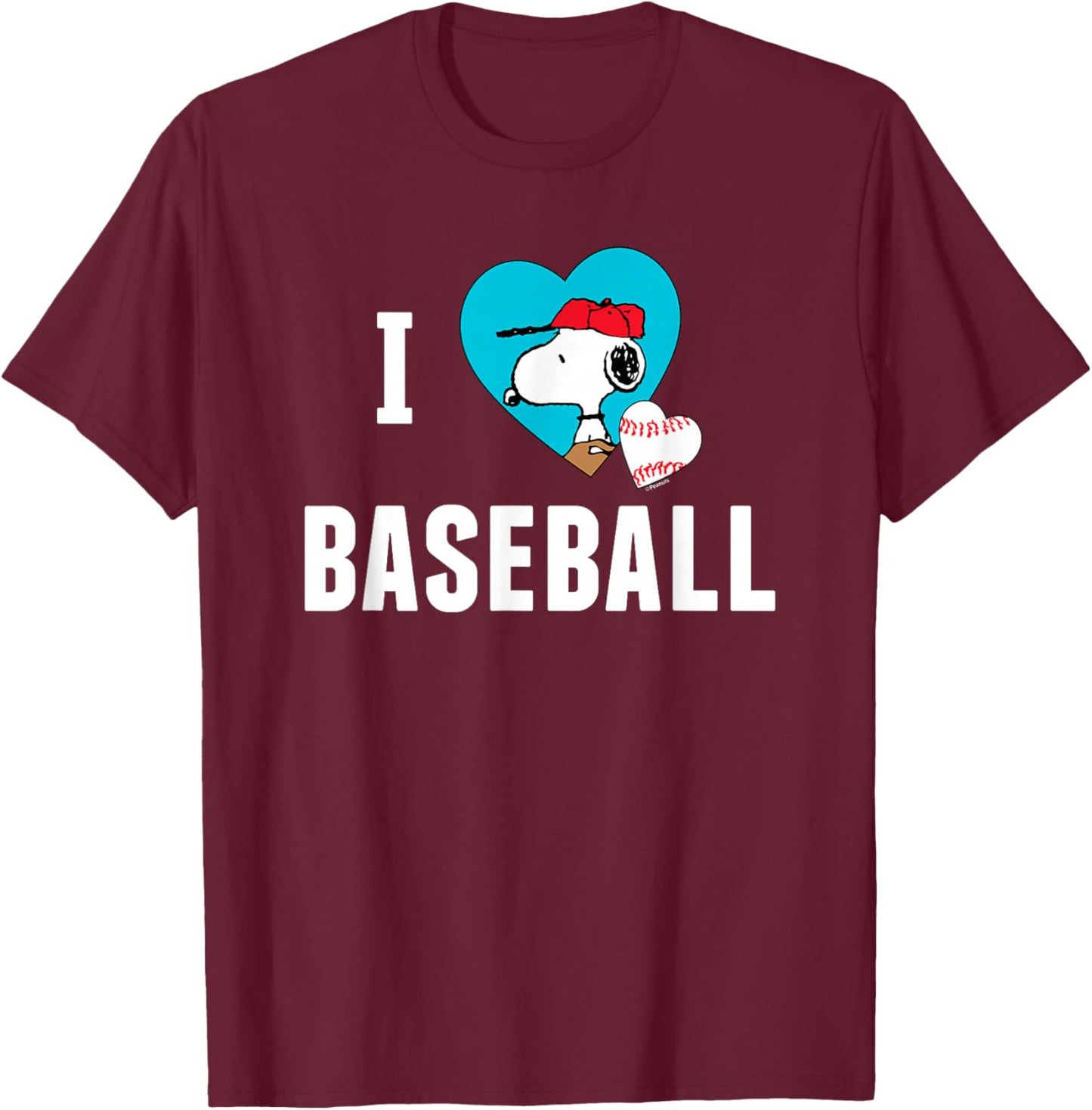 Peanuts - Snoopy I Love Baseball T-Shirt - T-Shirt | Maroon