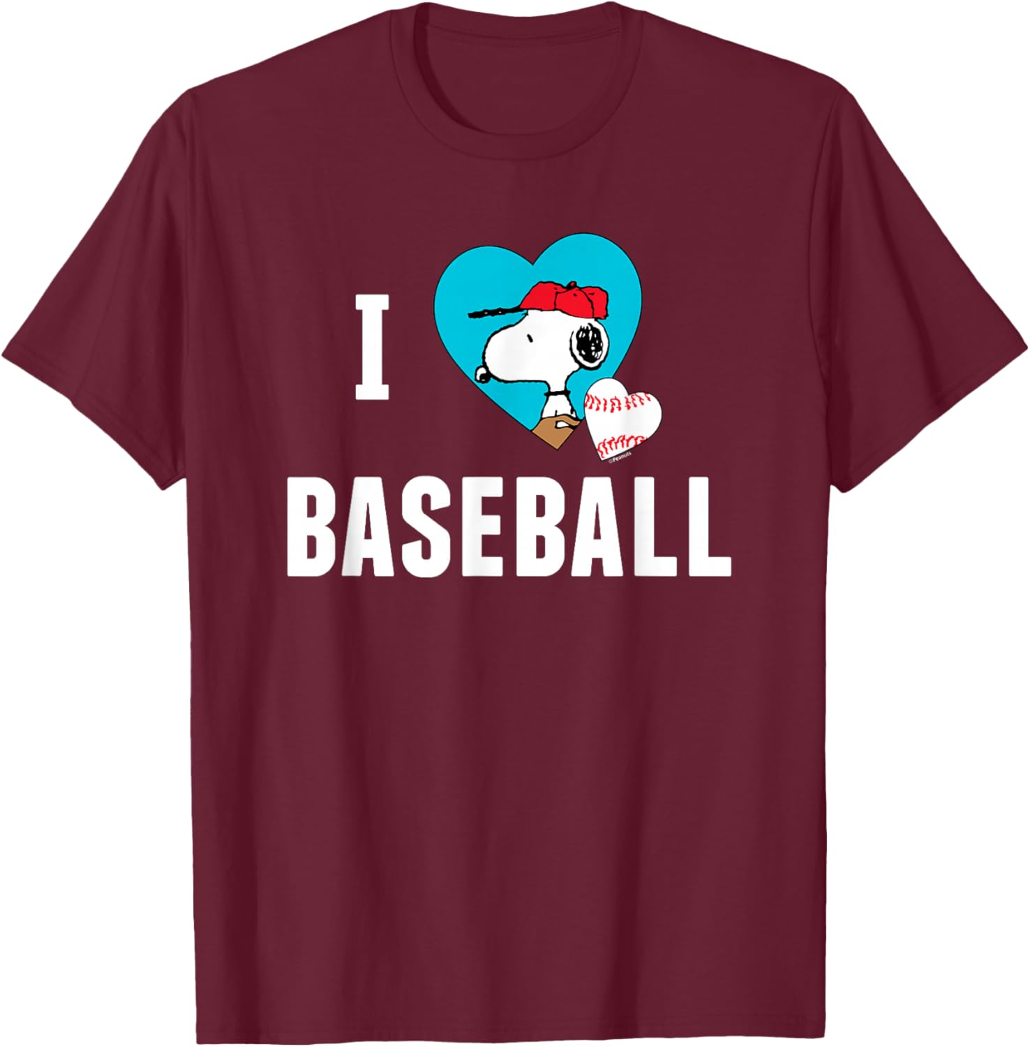 Peanuts - Snoopy I Love Baseball T-Shirt - T-Shirt | Maroon