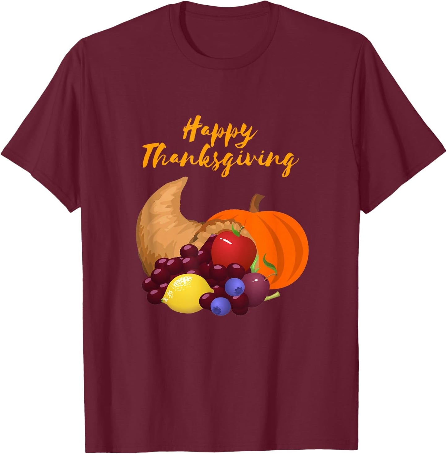 Happy Thanksgiving Cornucopia design T-Shirt - T-Shirt | Maroon