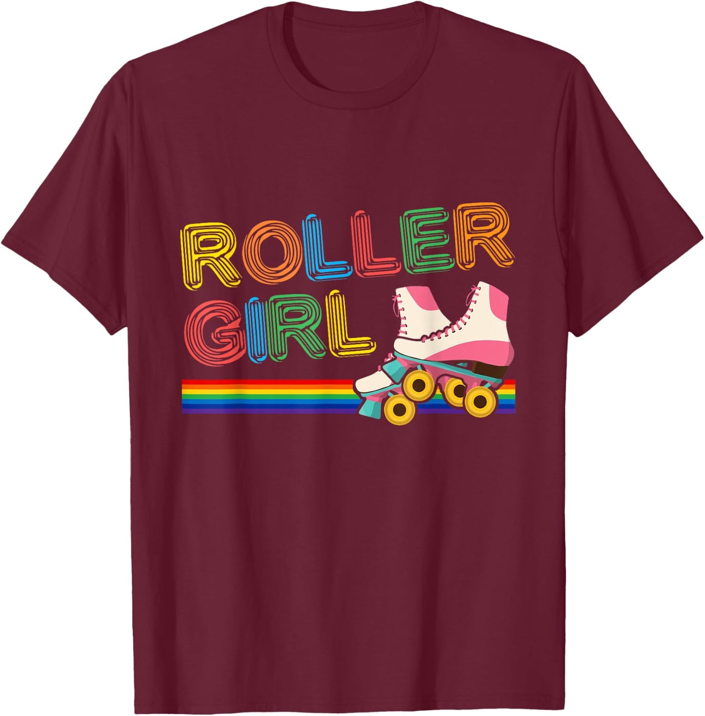 Roller Girl Vintage Seventies 70's Cool Retro Skates Skating T-Shirt - T-Shirt | Maroon