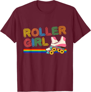 Roller Girl Vintage Seventies 70's Cool Retro Skates Skating T-Shirt - T-Shirt | Maroon