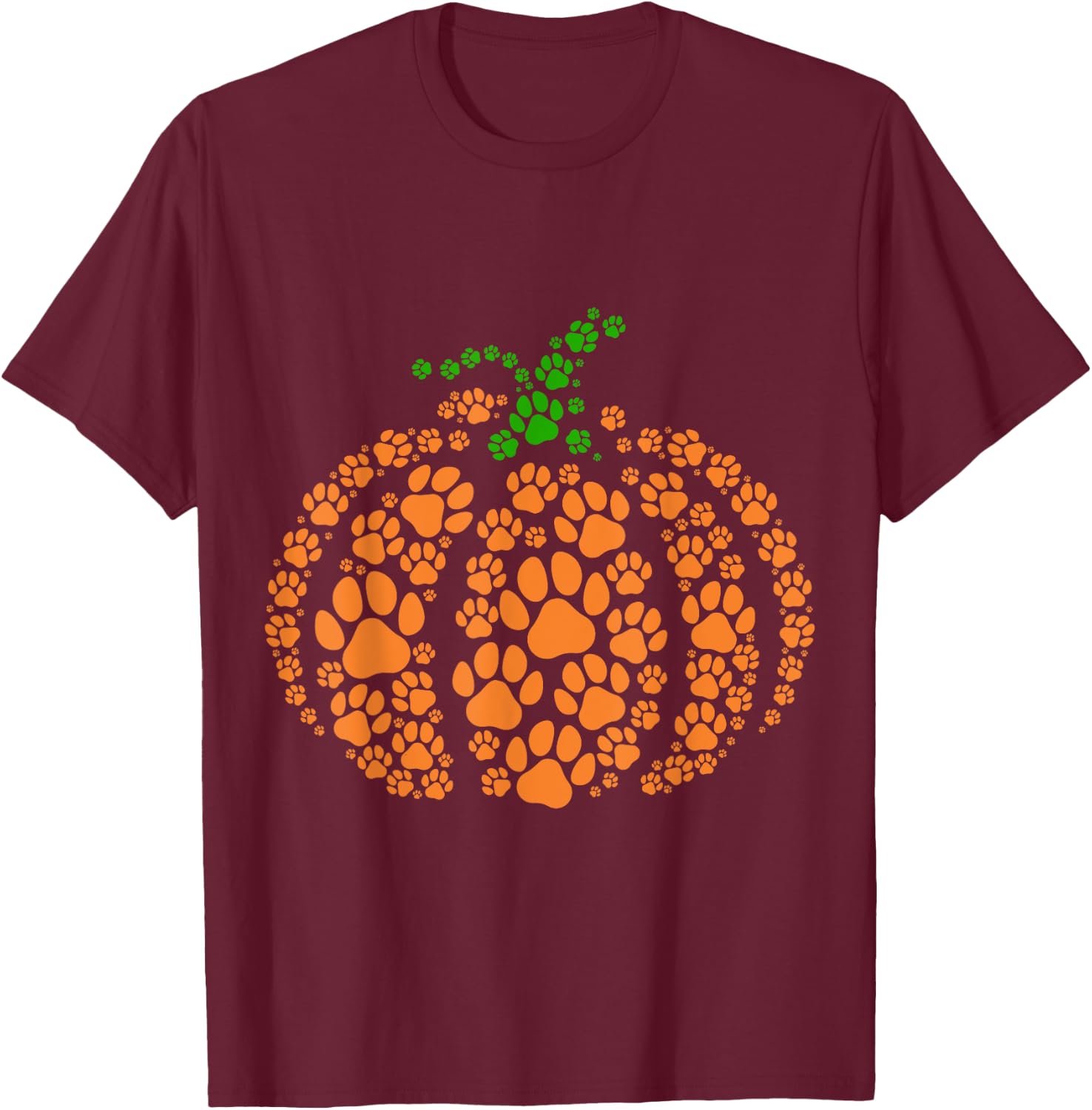 Paw Print Pumpkin Halloween Dog Cat Lover T-Shirt - T-Shirt | Maroon