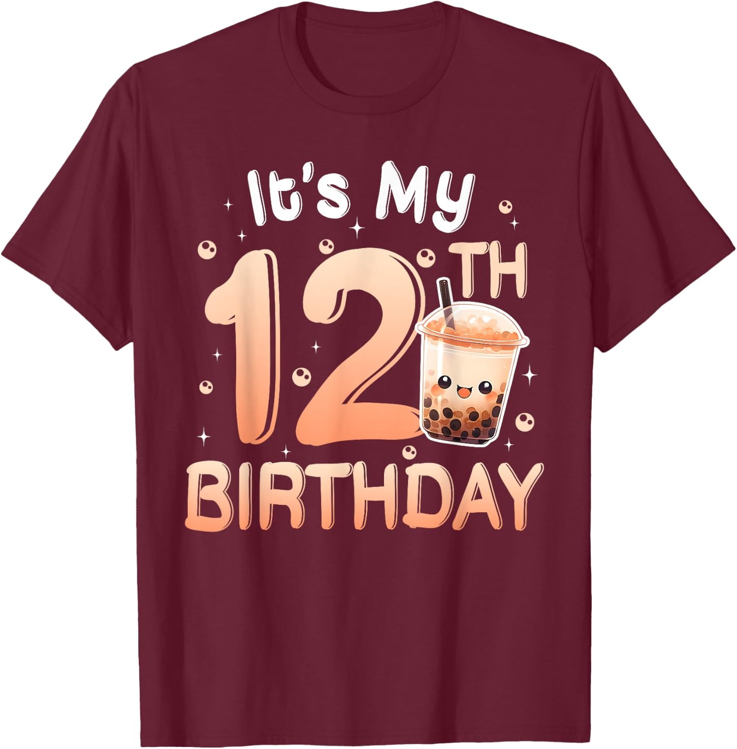 It's My 12th Birthday Bubble Boba Tea Party 12 Year Old Girl T-Shirt - T-Shirt | Maroon