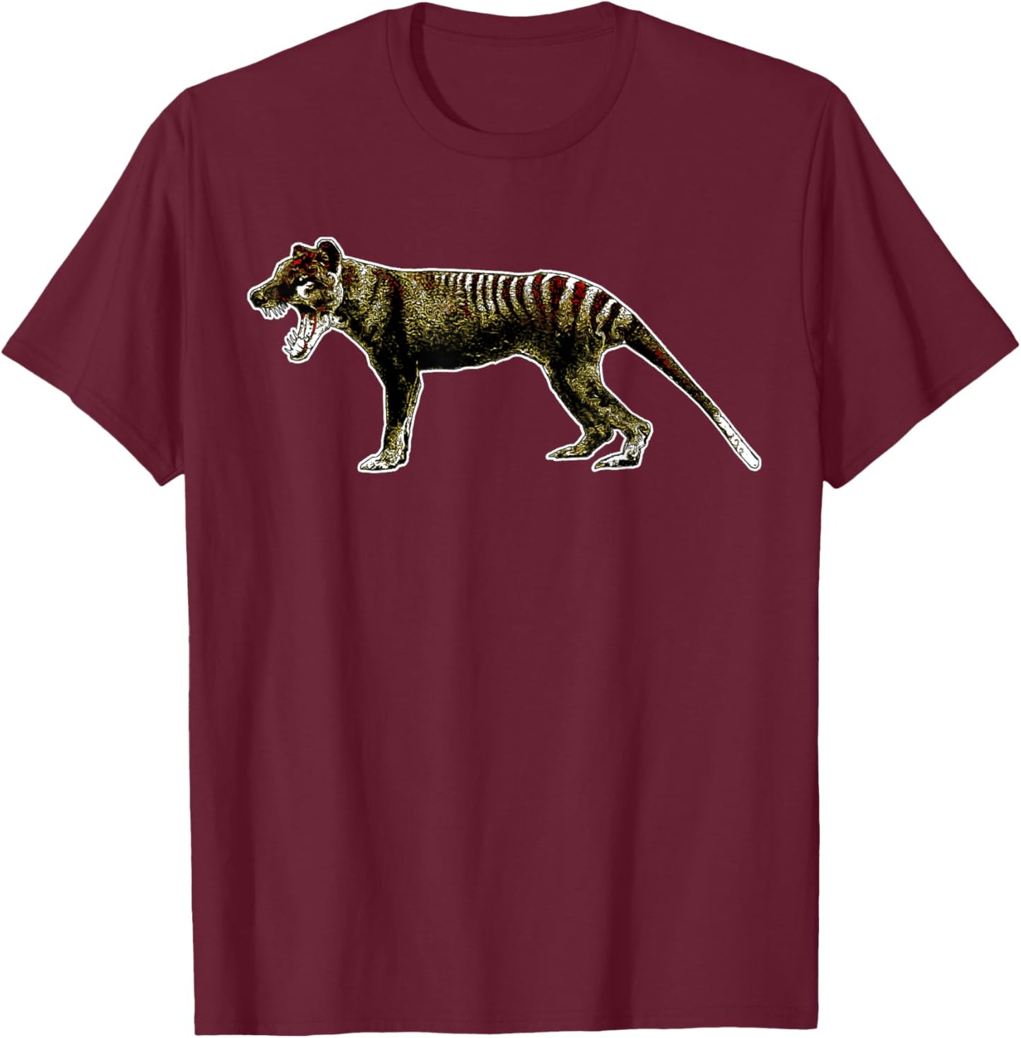 The Thylacine Vintage Graphic Marsupial Extinct Animal 1 T-Shirt - T-Shirt | Maroon