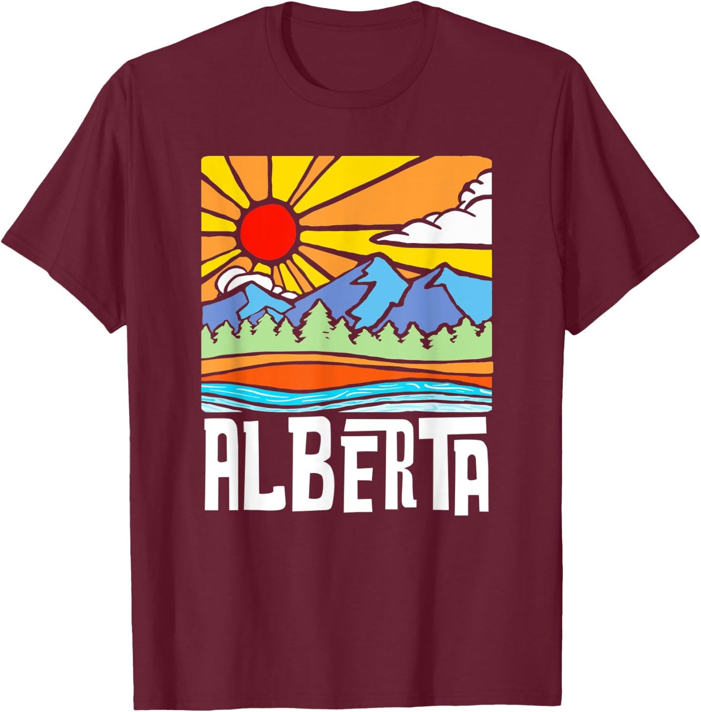 Alberta Canada Artistic Nature & Mountains Vintage T-Shirt - T-Shirt | Maroon