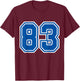 Number #83 Blue Varsity Number T-Shirt - T-Shirt | Maroon