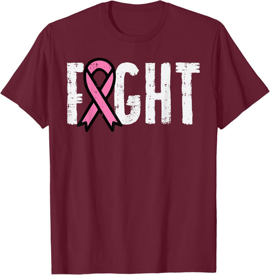 Fight Pink Ribbon Breast Cancer Awareness Men Women Kids T-Shirt - T-Shirt | Maroon