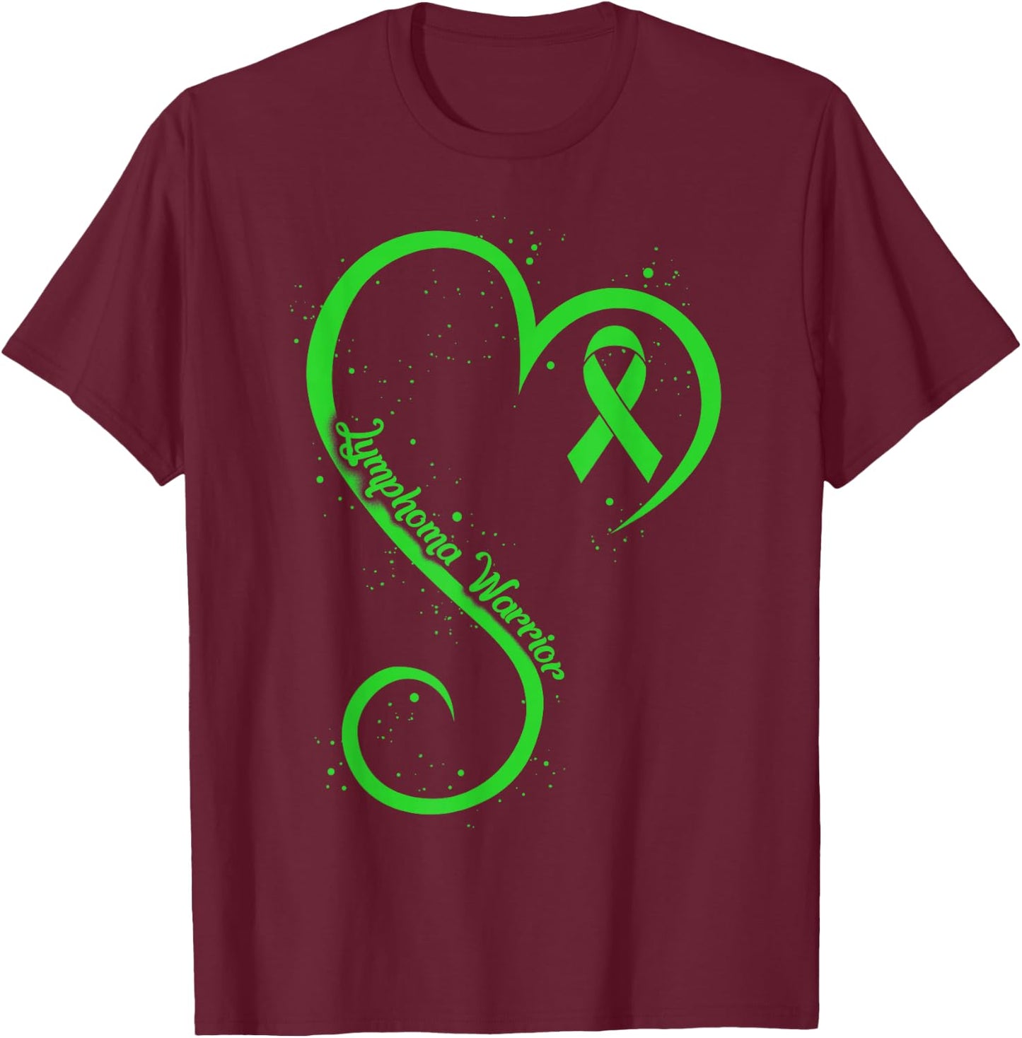 Non Hodgkins Lymphoma Warrior Heart Ribbon Lime Green Cancer T-Shirt - T-Shirt | Maroon