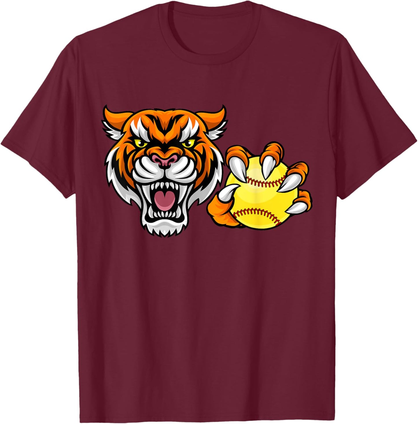 Tiger softball ball cartoon character design T-Shirt - T-Shirt | Maroon