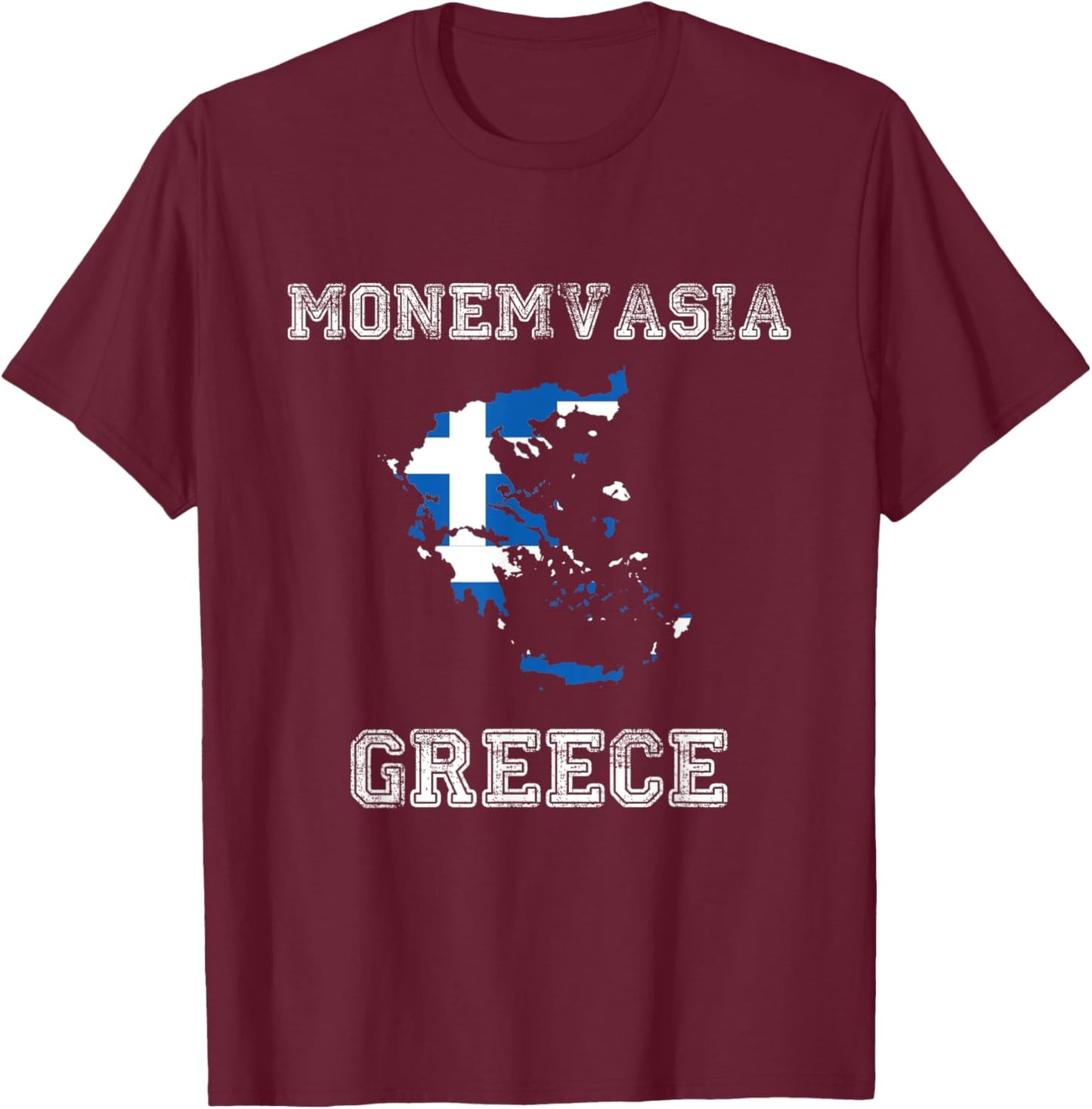Retro Monemvasia Greece Distressed Greece Flag T-Shirt - T-Shirt | Maroon