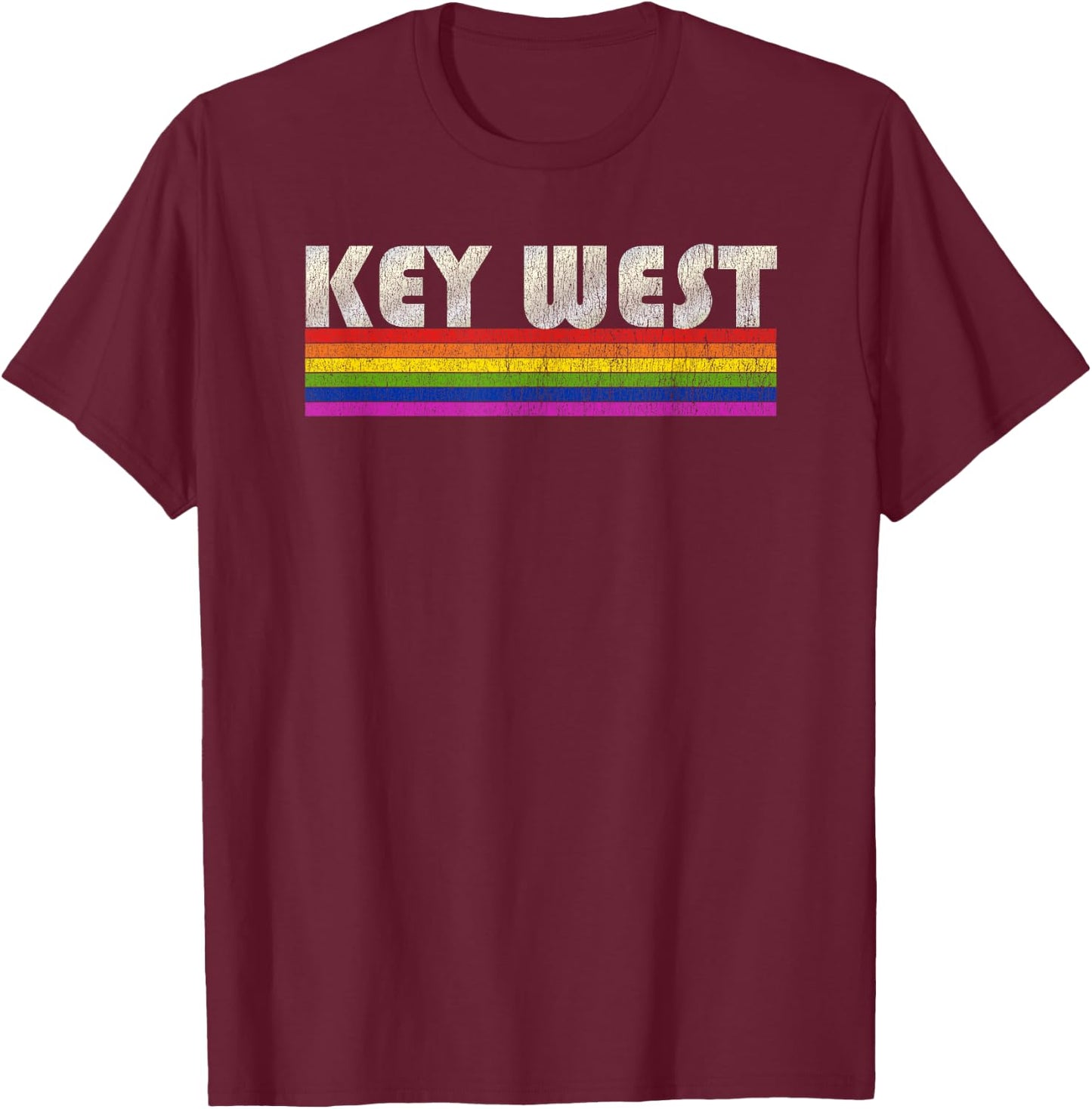 Vintage 80's Style Key West Gay Pride Month T-Shirt - T-Shirt | Maroon