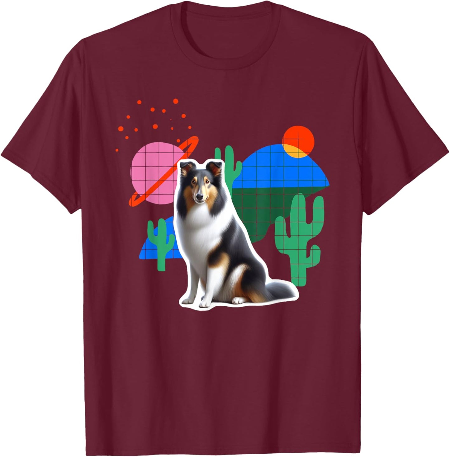 Collie Desert Design Dog Women Kids T-Shirt - T-Shirt | Maroon