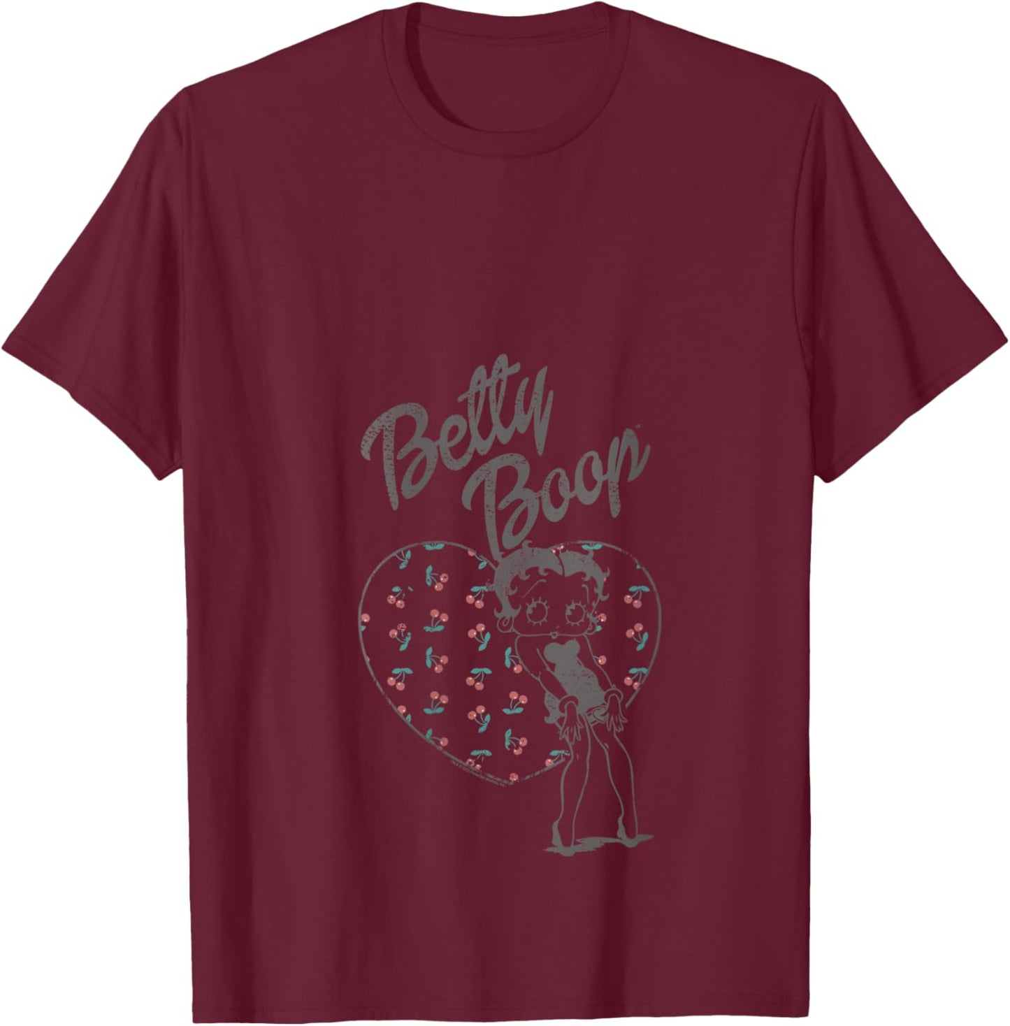 Betty Boop Vintage Cherries Heart Portrait V-Neck T-Shirt - T-Shirt | Maroon