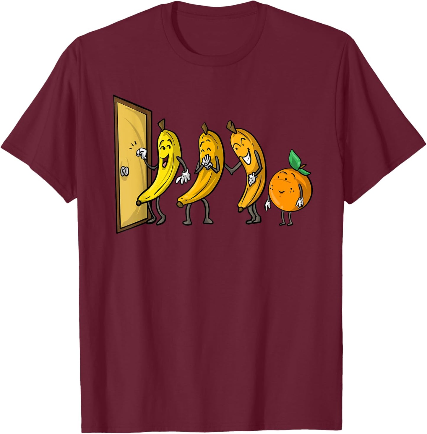 Funny Knock Knock 3 Bananas And Orange Cool Fruit Joke Gift T-Shirt - T-Shirt | Maroon