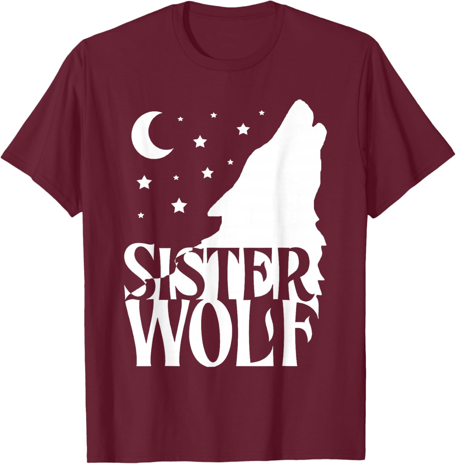 Sister Wolf Gift Matching Family Tribe Wolves Moon T-Shirt - T-Shirt | Maroon