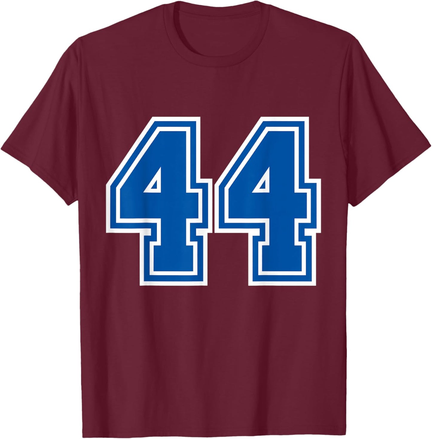 White Blue Sports Team Number 44 T-Shirt - T-Shirt | Maroon