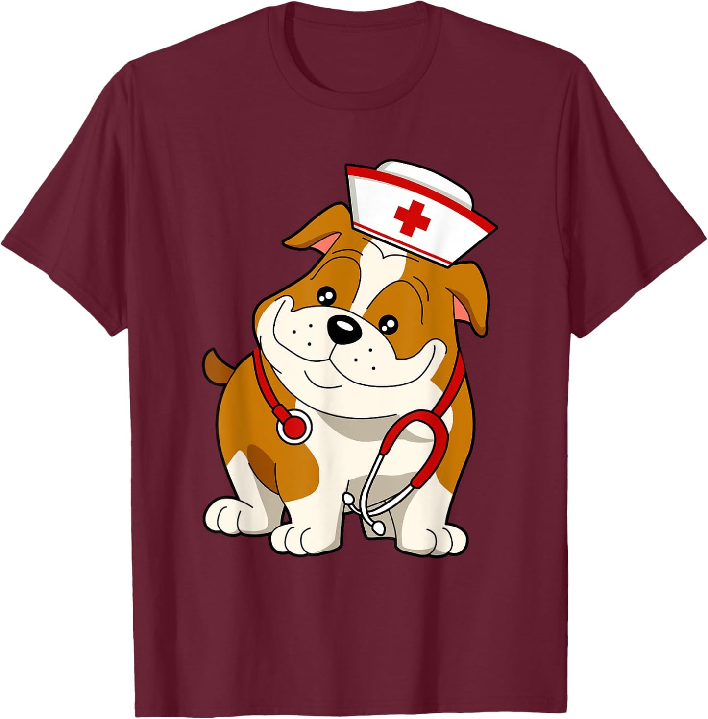 Bulldog Dog Nurse appreciation International Nurse Day Men Women Kids T-Shirt - T-Shirt | Maroon