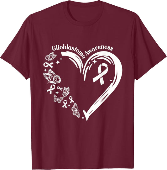 Glioblastoma I Wear Grey For Glioblastoma Awareness Heart T-Shirt - T-Shirt | Maroon