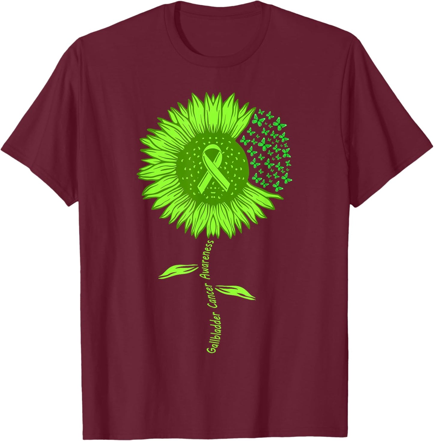 Bile Duct Gallbladder Cancer Warrior Awareness Green ribbon T-Shirt - T-Shirt | Maroon