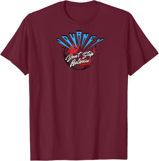 Journey Don't Stop Believin' World Tour Raglan Baseball T-Shirt - T-Shirt | Maroon