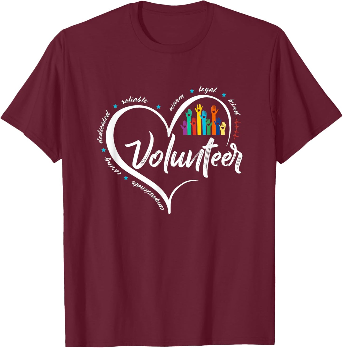 Funny Volunteer Heart Back To School Art Vintage T-Shirt - T-Shirt | Maroon