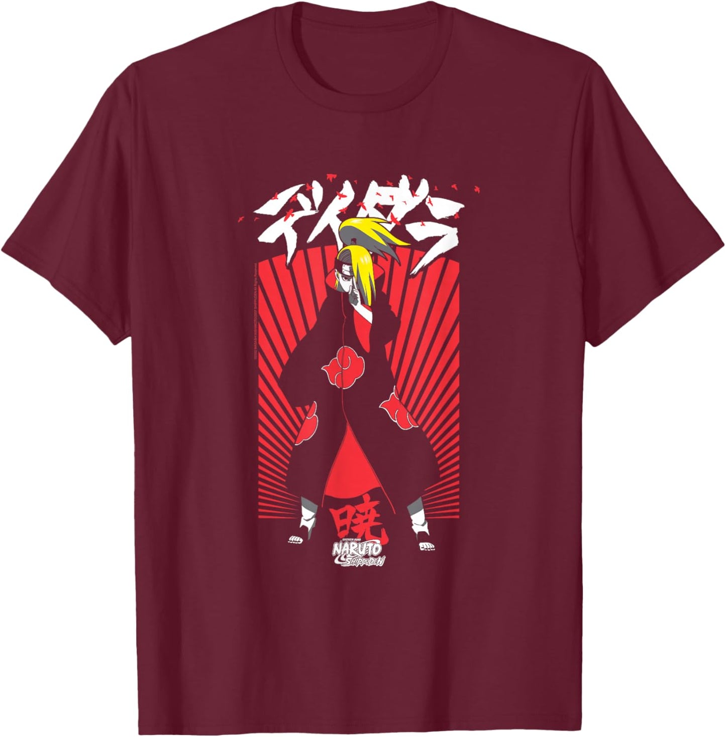 Naruto Shippuden Deidara Jutsu with Kanji Anime T-Shirt - T-Shirt | Maroon