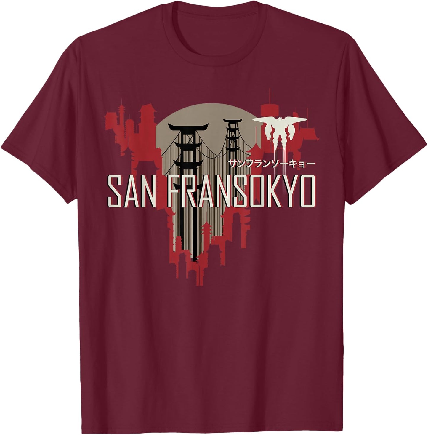 Disney Big Hero 6 San Fransokyo Skyline Silhouette T-Shirt - T-Shirt | Maroon