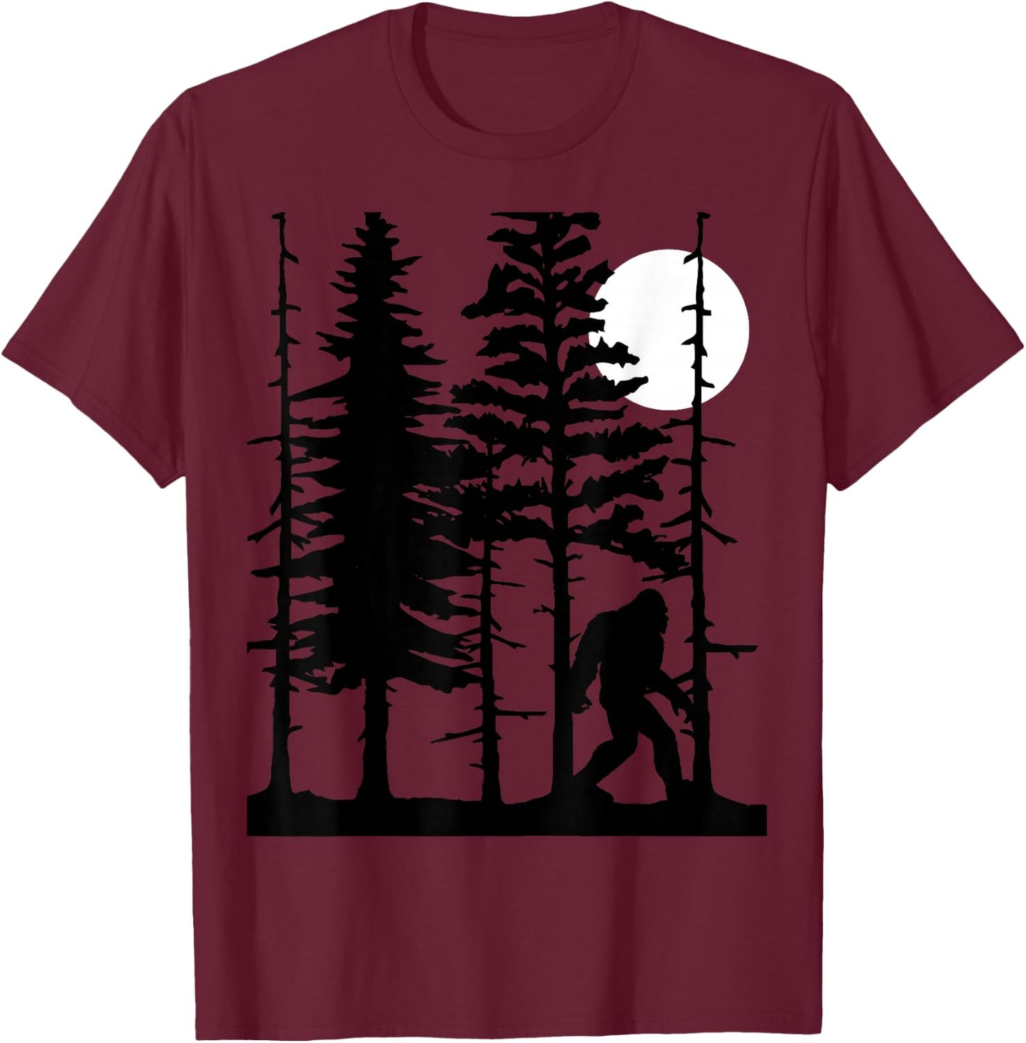 Bigfoot Hiding in Forest for Sasquatch Believers T-Shirt - T-Shirt | Maroon