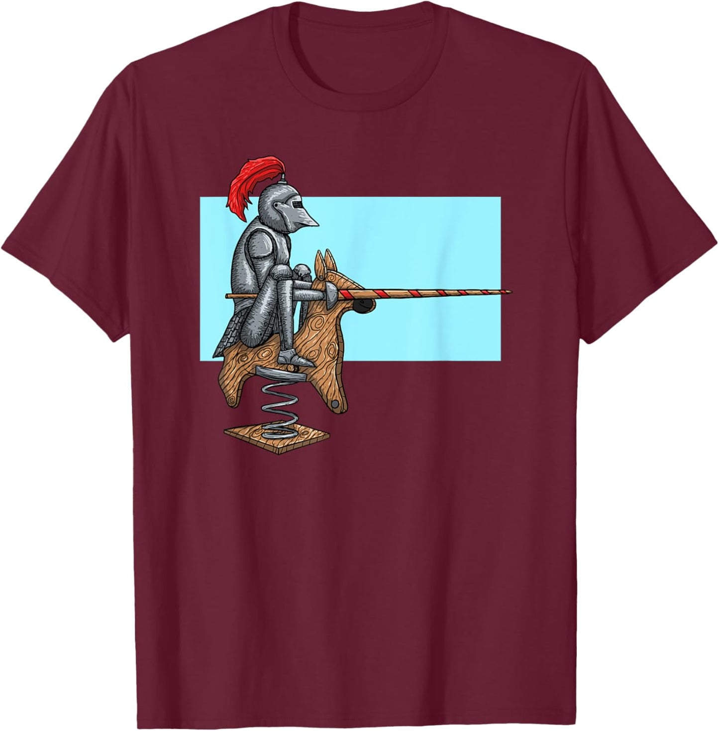 Toy medieval knight funny European on a horse in steel armor T-Shirt - T-Shirt | Maroon